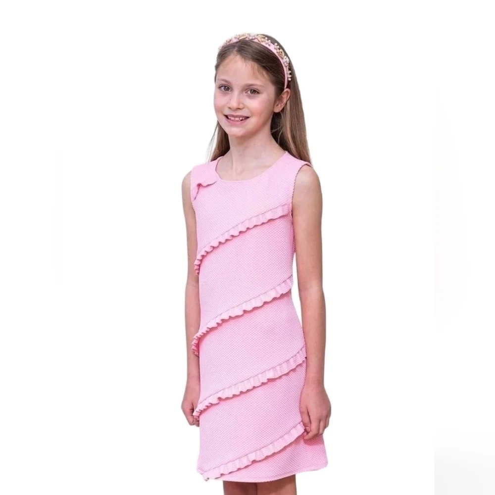 David Charles London Black Label Pink Diagonal Ruffle Shift Dress NWT Sz 12 Yrs - Picture 11 of 11